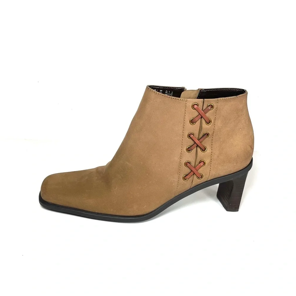 Etienne Aigner Saddle Ankle Boots‎ Square Toe Brown Leather Zip Up Size 8M